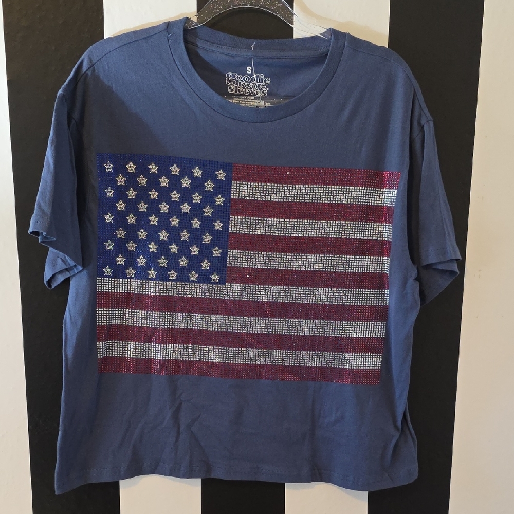 Goodie Two Sleeves Patriotic Blue Shirt with Flag Design